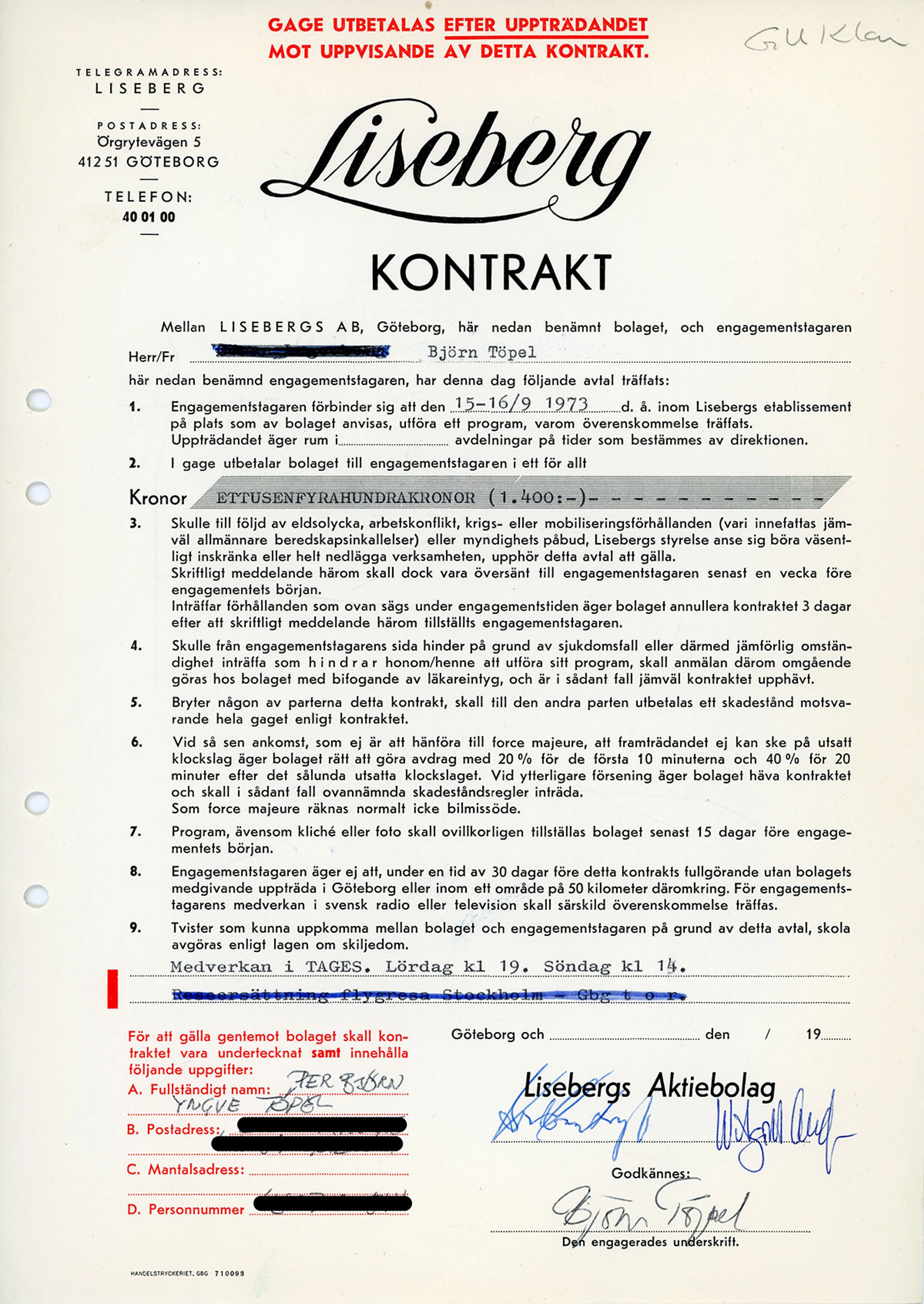 Tages kontrakt.