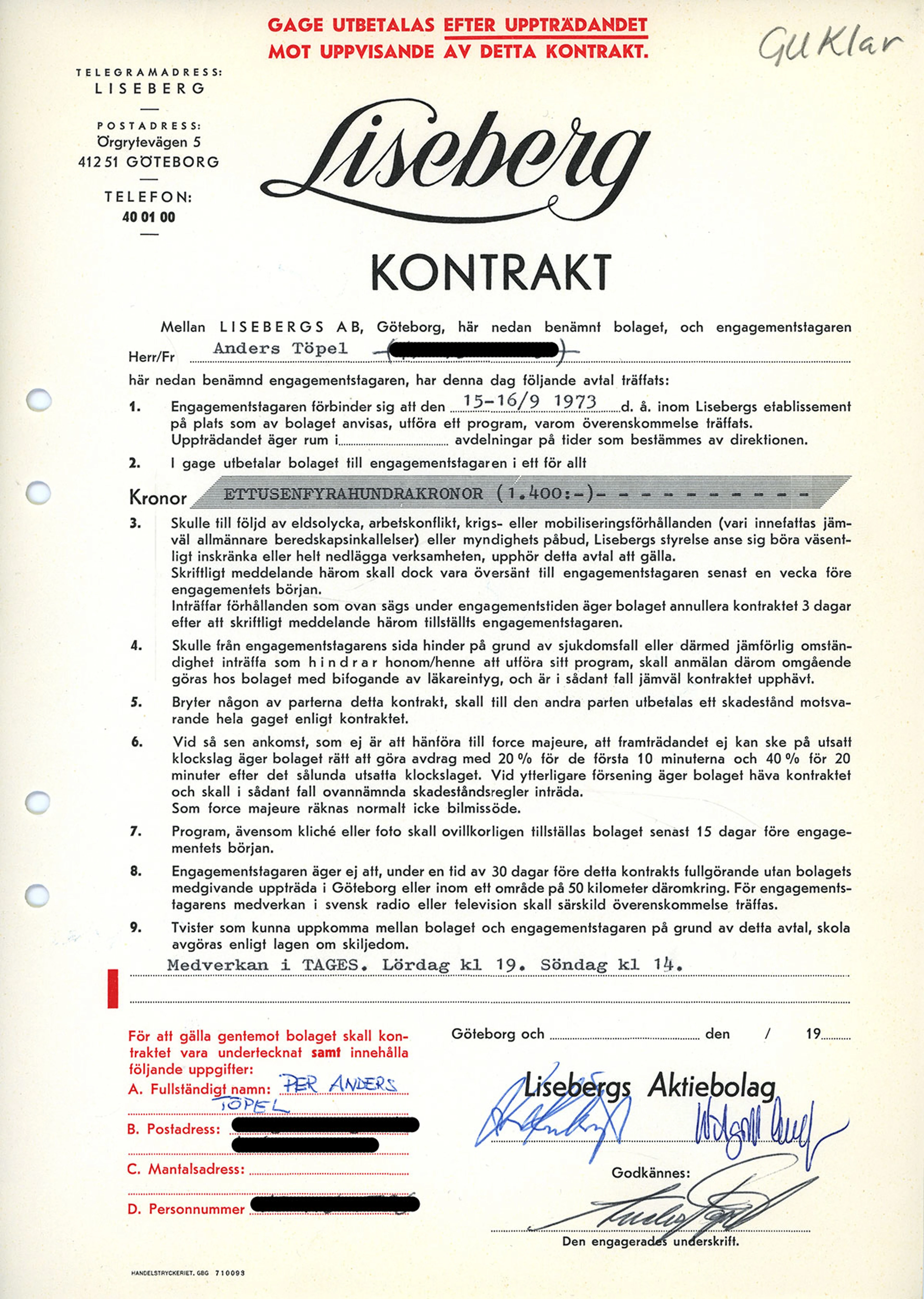 Tages kontrakt.