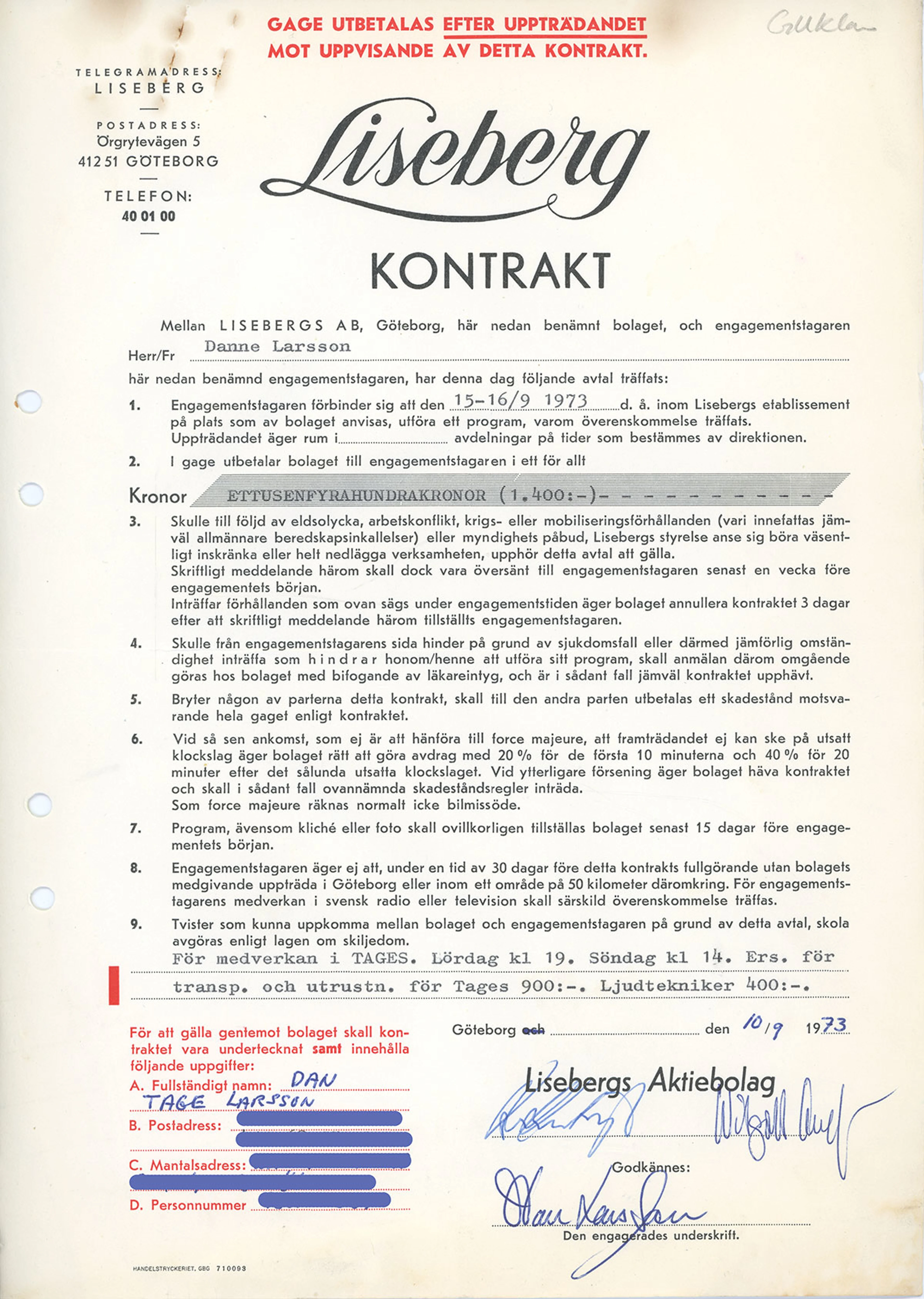 Tages kontrakt.